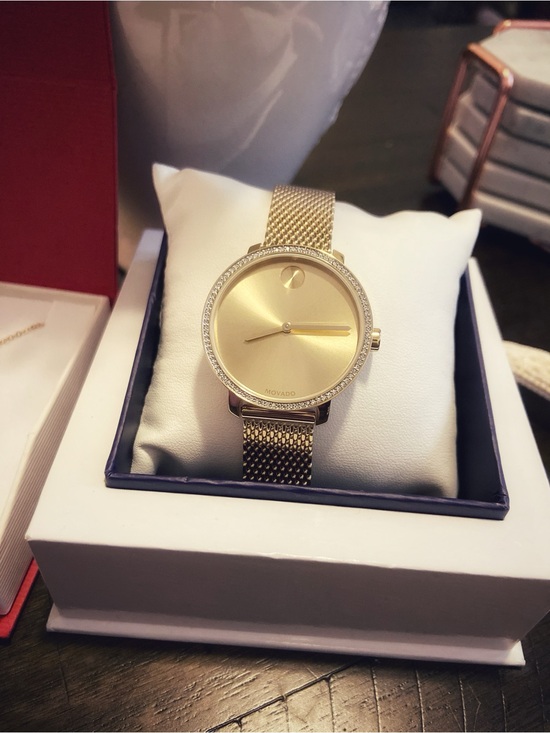 Movado Accessories - Movado Gold-Tone Mesh Bracelet Ladies Watch with Crystal Bezel